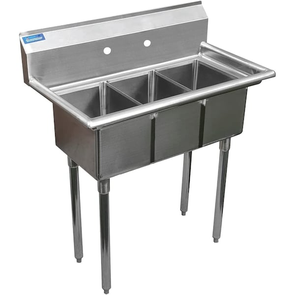 Amgood Stainless Steel Utility Sink-3 Compartment Sink 10 in. x 14 in. x 10 in. Bowl. No Faucet SINK S3C-101410 - NO FAUCET - main